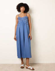 Palm Tree Embroidery Smock Dress