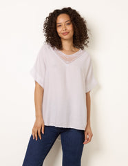 Lace Sequin Crochet Linen Like Top