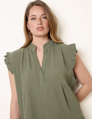 Cheesecloth Frill Sleeve Tunic
