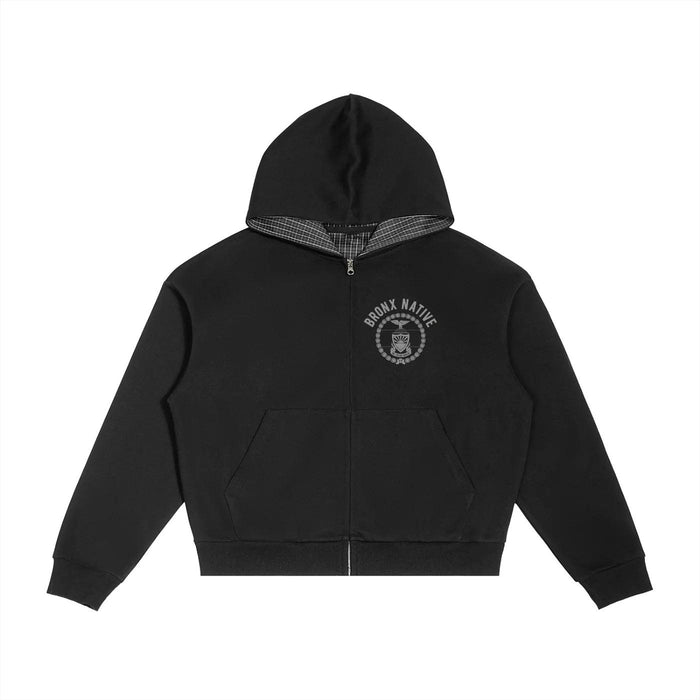 BX Crest 718 Contrast Plaid Boxy Zip Hoodie