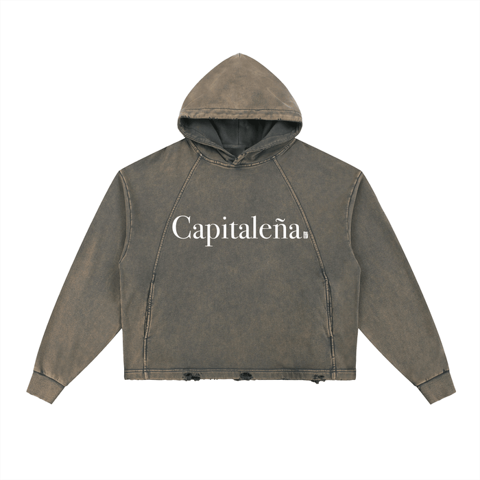 Capitaleña Vintage Washed Frayed-Hem Hoodie