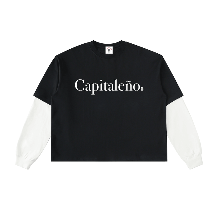 Capitaleño Layered Contrast Sleeve Cotton T-Shirt