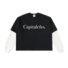 Capitaleño Layered Contrast Sleeve Cotton T-Shirt