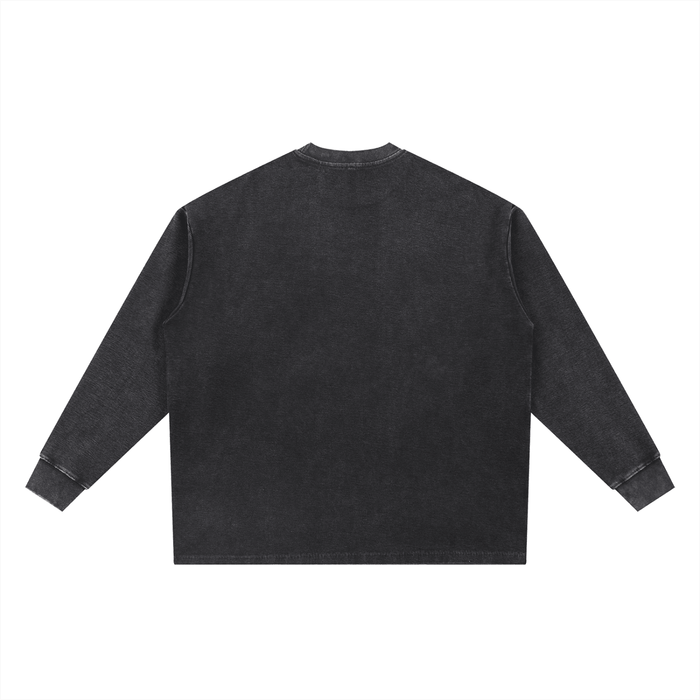 Black long-sleeve streetwear tee with faded texture, inspired by NYC Bronx culture