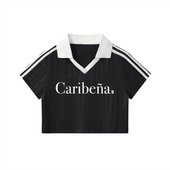 Caribena Contrast Collar Striped Cropped Jersey