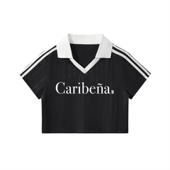 Caribena Contrast Collar Striped Cropped Jersey