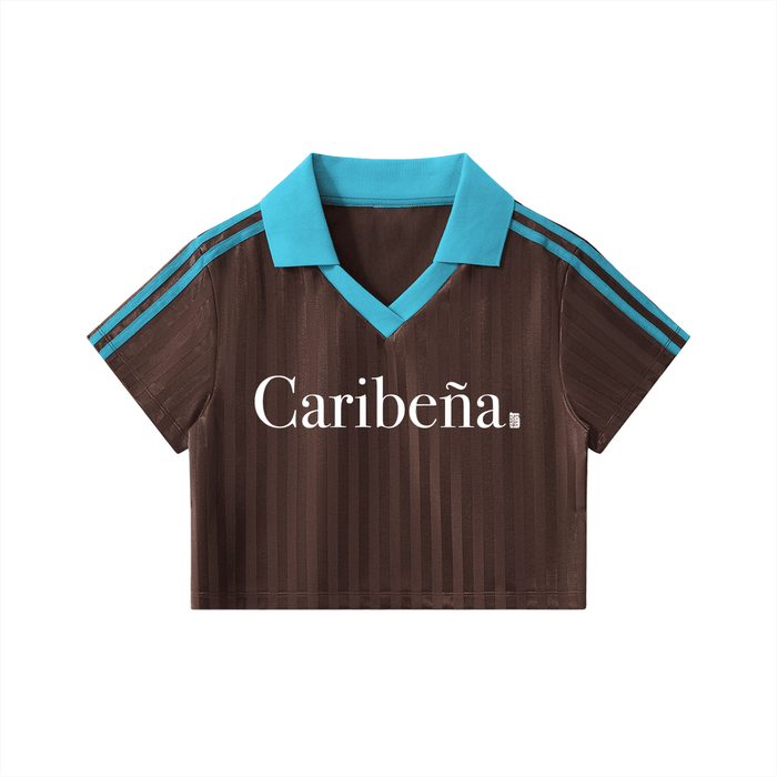 Caribena Contrast Collar Striped Cropped Jersey