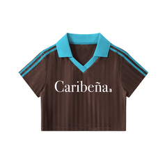 Caribena Contrast Collar Striped Cropped Jersey