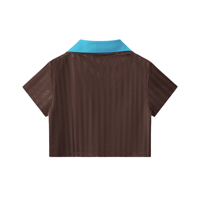 Caribena Contrast Collar Striped Cropped Jersey