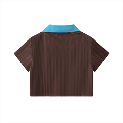 Caribena Contrast Collar Striped Cropped Jersey