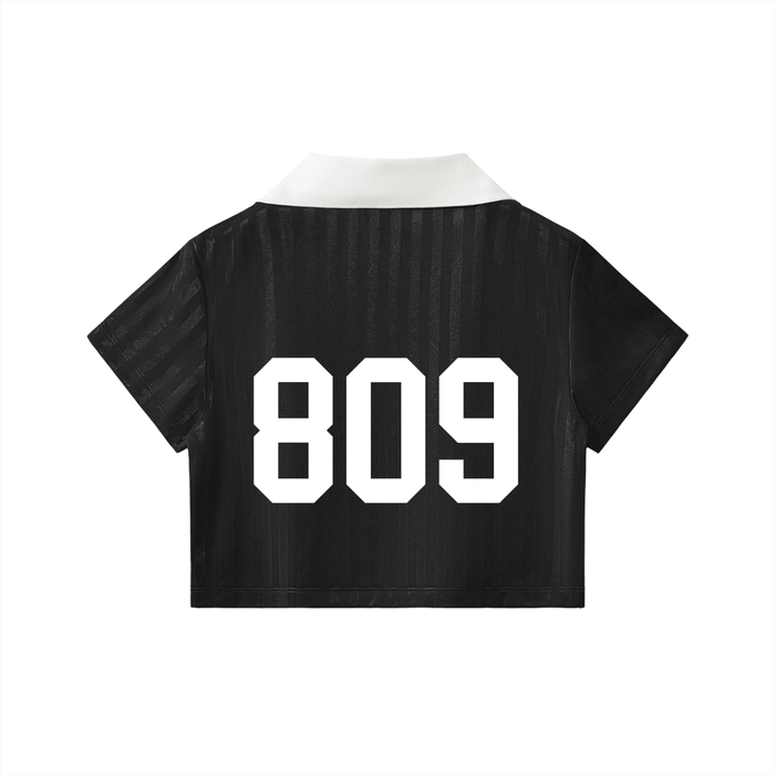 Cibaeña Contrast Collar Striped Cropped Jersey