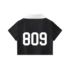Cibaeña Contrast Collar Striped Cropped Jersey