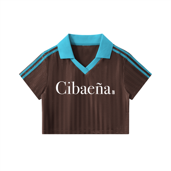 Cibaeña Contrast Collar Striped Cropped Jersey