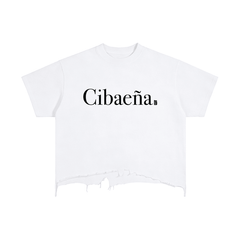 Cibaeña Vintage Wash Boxy Distressed Hem T-Shirt