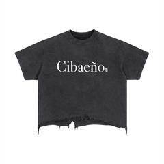 Cibaeño Vintage Wash Boxy Distressed Hem T-Shirt