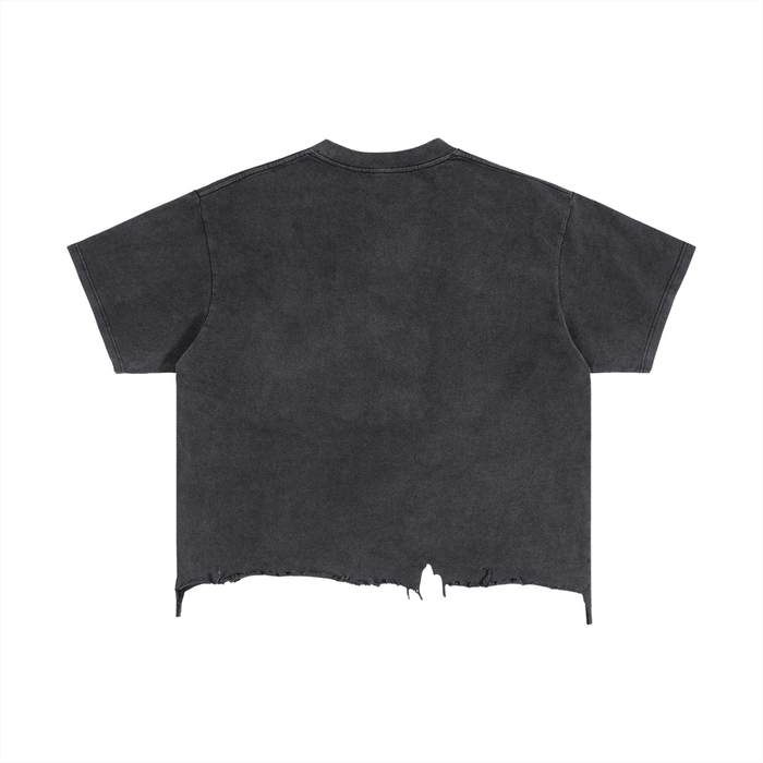 Cibaeño Vintage Wash Boxy Distressed Hem T-Shirt
