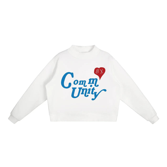 CommUNITY ❤️ Womens Essential Fleece Mock-Neck Crew Sweatshirt