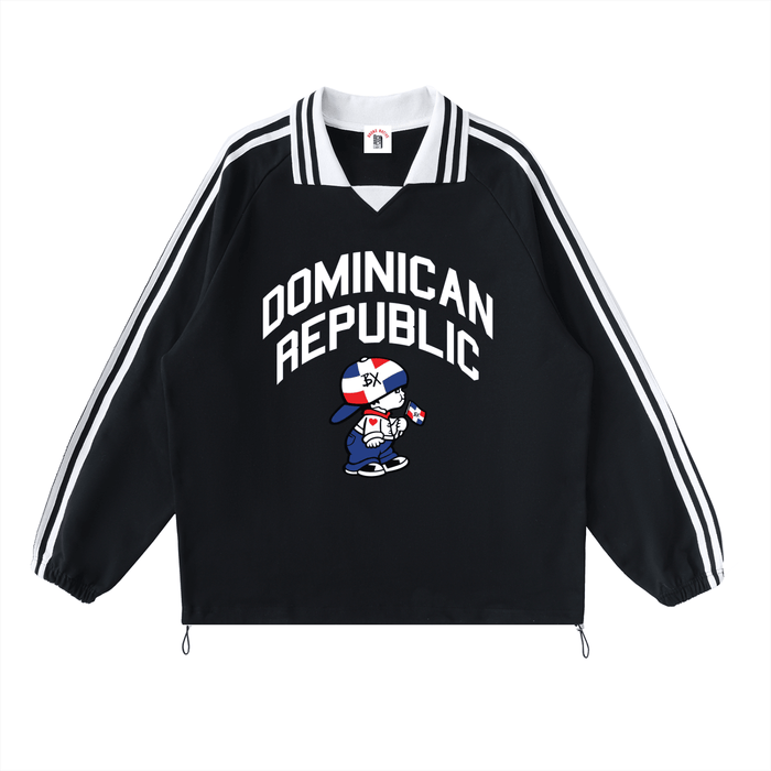 Contrast Striped Lapel Collar Sweatshirt