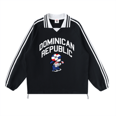 Contrast Striped Lapel Collar Sweatshirt