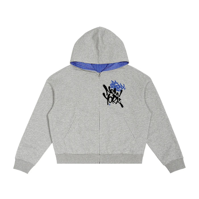 Da Bronx Boroughs Contrast Plaid Boxy Zip Hoodie
