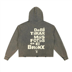 DTMF en El Bronx Vintage Washed Frayed-Hem Hoodie by Bronx Native