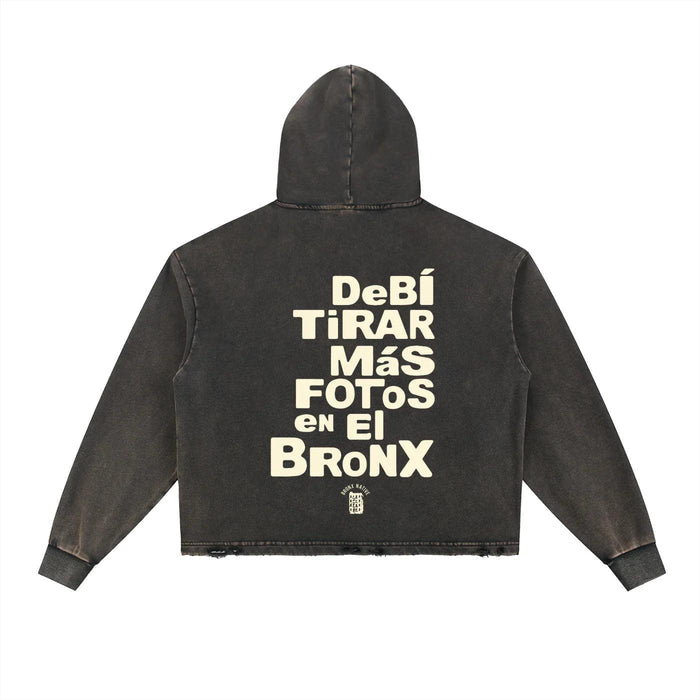 DTMF en El Bronx Vintage Washed Frayed-Hem Hoodie by Bronx Native