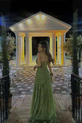 Pretty Mermaid Sweetheart Strapless Sleeveless Chiffon Prom Dresses Long Ruffle With Lace-Up Back For Teens N1501