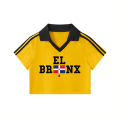 Yellow El Bronx soccer jersey with Dominican flag design, bold streetwear style