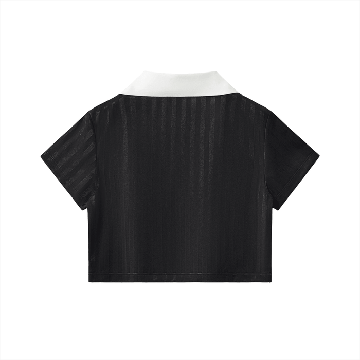 EL BRONX DR Contrast Collar Striped Cropped Jersey