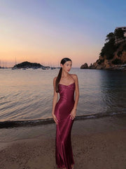 Sexy Mermaid Halter Burgundy With Beaded Inspo Formal Party Gowns Long Prom Dresses AB1745