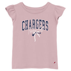 Girls flutter sleeve tee, League, pink sands, Chargers HHall bow