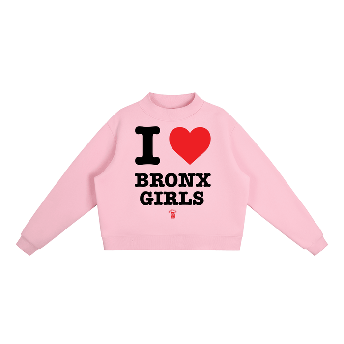 I Love Bronx Girls Essential Fleece Mock-Neck Crew Sweatshirt by Bronx Native