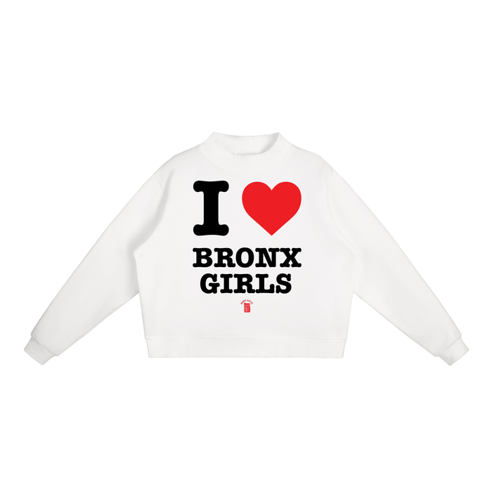 I Love Bronx Girls Essential Fleece Mock-Neck Crew Sweatshirt by Bronx Native