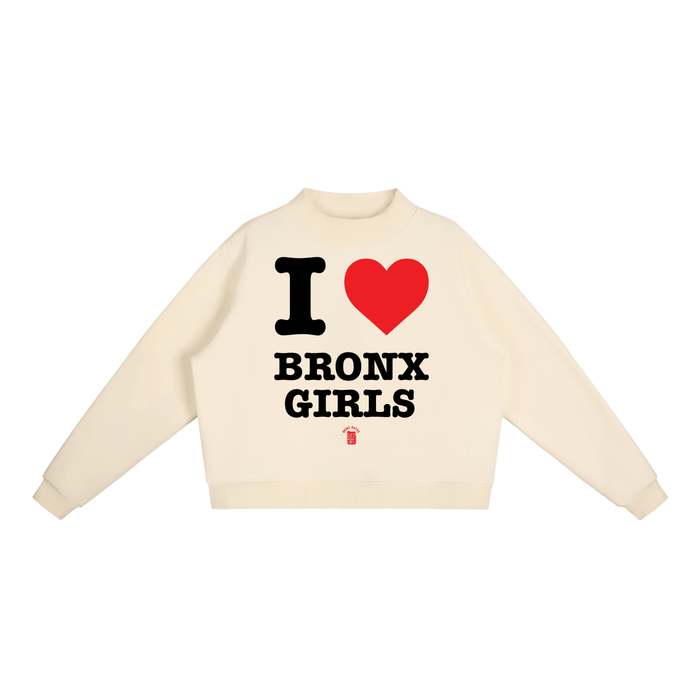 I Love Bronx Girls Essential Fleece Mock-Neck Crew Sweatshirt by Bronx Native