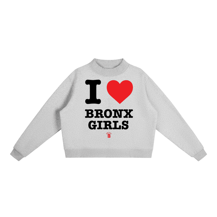 I Love Bronx Girls Essential Fleece Mock-Neck Crew Sweatshirt by Bronx Native