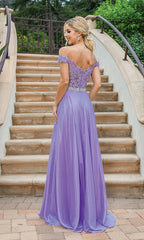 Off-the-Shoulder Long Metallic A-Line Prom Dress