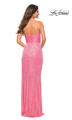 Strapless Neon Pink La Femme Sequin Prom Dress