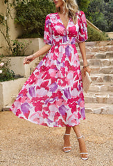 EUPHORIC MOOD FLORAL PRINTED MIDI DRESS - PINK
