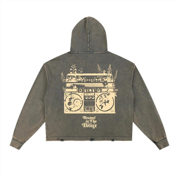 Rooted Boomin' Vintage Washed Frayed-Hem Hoodie by Bronx Native, Rooted in The Bronx hoodies streetwear