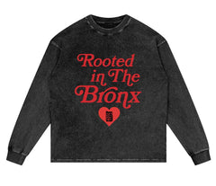 Rooted in The BRNX Acid Wash Oversize Long Sleeve T-Shirt by Bronx Native, Rooted in The Bronx t-shirts streetwear