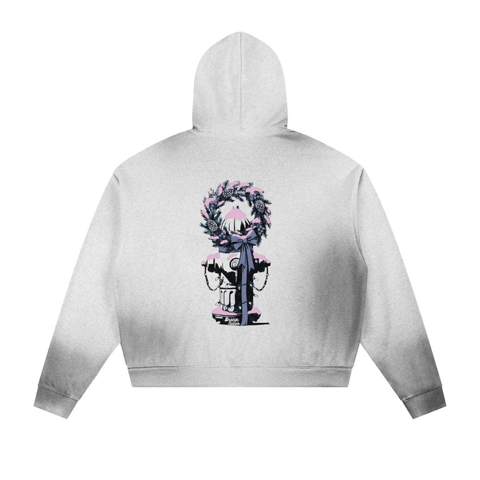 Rooted in The Bronx Sun Fade Frayed Raw Edge Fleece Zip Hoodie