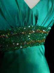 Modest Prom Dresses A line Halter Green Satin Tea Length Evening Outfits N3478