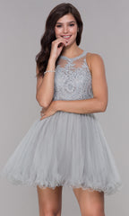 Sheer-Bodice Short Babydoll Homecoming Dress