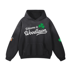 St. Patty's Day Bronx Native Exclusive "Welcome to Woodlawn" Unisex Heavyweight Sunfade Oversized Hoodie by Bronx Native