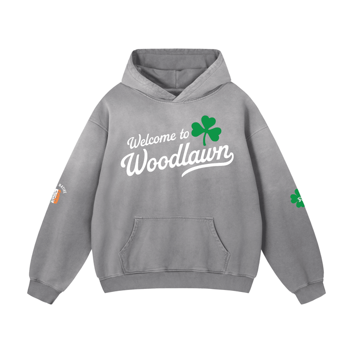 St. Patty's Day Bronx Native Exclusive "Welcome to Woodlawn" Unisex Heavyweight Sunfade Oversized Hoodie by Bronx Native