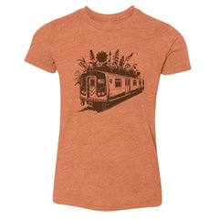 Bronx-inspired tee with subway train and floral design, bold streetwear style