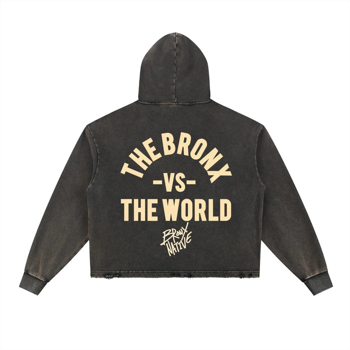 Vintage Washed Frayed-Hem Hoodie by Bronx Native