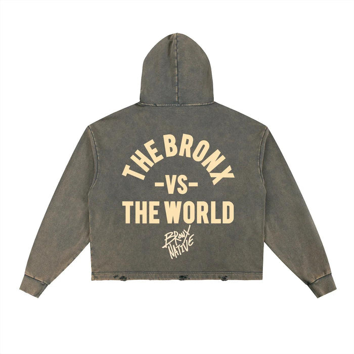 Vintage Washed Frayed-Hem Hoodie by Bronx Native