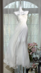 Modest Prom Dresses A line Swetheart White Chiffon Floor Length Evening Outfits N3525