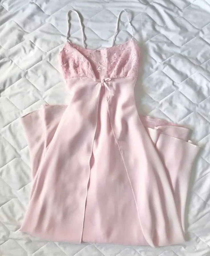 Vintage 90s A Line Spaghetti Straps Chiffon Pink For High Schools Teens Prom Dresses Long Graduation Dress N1656